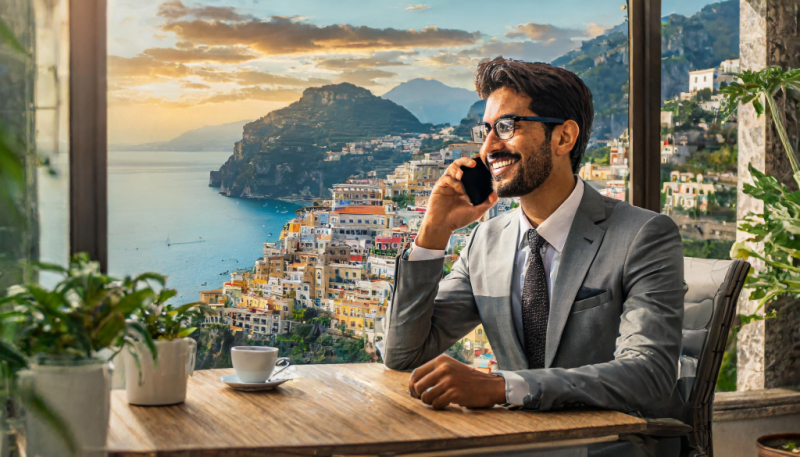 youn business man cold call from amalfi